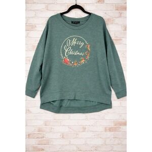 State of Mine Women's Long Sleeve T-Shirt Christmas Sleigh Ride Top Green sz XXL